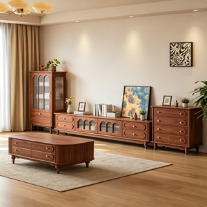 Mueble de TV Tradicional de Madera Maciza con Cajones de Almacenamiento y Puertas de Vidrio para Sala de Estar, Compatible con Televisores de 65 Pulgadas o Más, Montaje en Suelo - Product Image 5