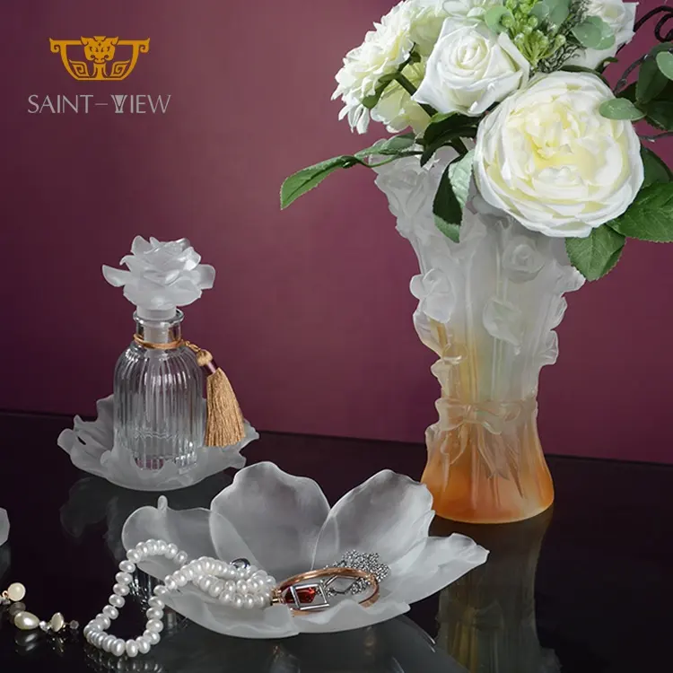 Concise Christian Centerpiece Flower Glass Decoration Clear Incense Burner Home Decorative Crystal V