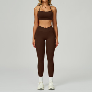 Conjunto Deportivo de Moda con Logotipo Personalizado, Sujetador Deportivo y Leggings de Yoga con Bolsillo, Ropa Deportiva para Gimnasio, Entrenamiento, Correr, Ejercicio, Tenis para <span class=keywords><strong>Mujer</strong></span> - Product Image 4
