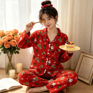 批发新款秋季系列女式圣诞睡衣和家居服长袖长裤套装 - Product Image 2