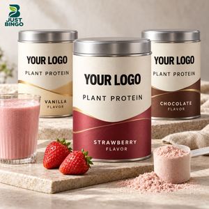 Poudre de protéines végétales avec pochette de recharge et pot, fabricant ODM avec formule et saveurs personnalisées - Product Image 1
