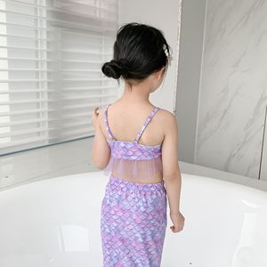 Traje de Baño de Bikini con <span class=keywords><strong>Cola</strong></span> de Sirena para Niñas, Cintura Elástica, Poliéster/Nailon, para Playa - Product Image 2