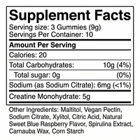 Gummies de créatine monohydrate végétaliennes à marque privée, sans sucre, saveur framboise bleue, complément alimentaire facile à mâcher pour la musculation