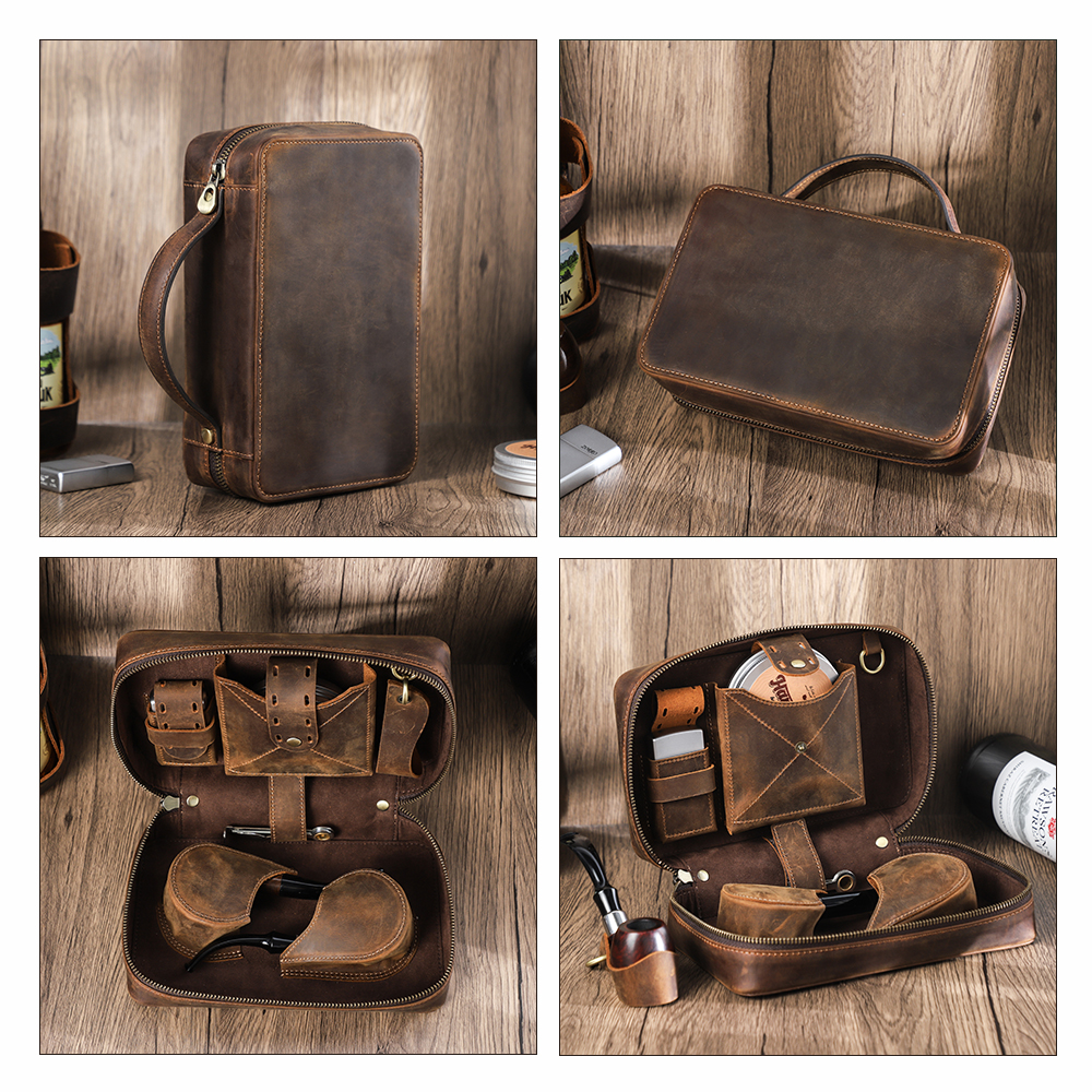 tobacco pipe travel case Handmade Leather Case, Zippered Bag, Christmas Gift Crafted to last Real Leather Pipe Pouch? |