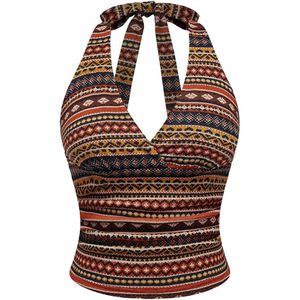 Top corto estilo bohemio para mujer, estilo retro hippie, con lazo en la espalda, ajustado, de punto, para salir de fiesta - Product Image 1