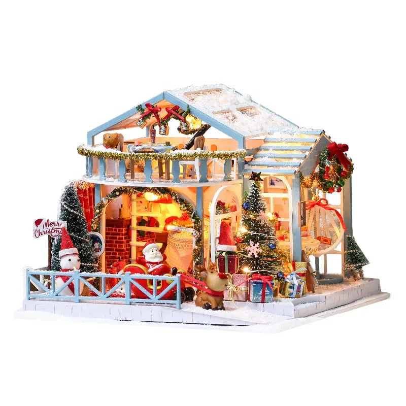 Christmas Snow Gifts Friends Lovers Families 1:24 Scale Creative Room Idea DIY Wooden Dollhouse Miniature with Furniture