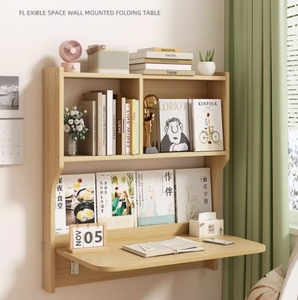<span class=keywords><strong>Bureau</strong></span> pliant <span class=keywords><strong>mural</strong></span> en bois massif avec fonction d'étude intégrée, tête de lit, étagère, chambre à coucher, table console suspendue pour la maison - Product Image 4