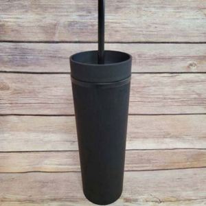 Wholesale 16oz Double Wall <b>Reusable</b> Matte Plastic Acrylic Cylindrical Skinny Tumbler <b>with</b> <b>Lid</b> Straw BPA Free in Bulk - Product Image 3