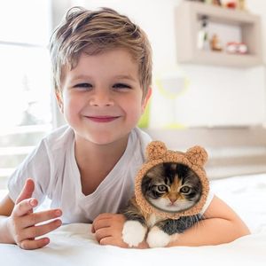 หมวกสำหรับสัตว์เลี้ยงหูหมีสีน้ำตาลหมวกสำหรับแมวผ้ากำมะหยี่น่ารักสวมใส่ได้ทุกวัน - Product Image 5