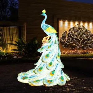 Su misura decorazione colorata di nozze in resina animale in fibra di vetro resina pavone giardino statua in fibra di vetro pavone scultura