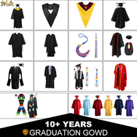 Robe de graduation mate en gros 2025 avec pompon, étole, cordon d'honneur, toge noire de lycée et université
