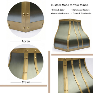 <span class=keywords><strong>Hotte</strong></span> de <span class=keywords><strong>cuisine</strong></span> en acier inoxydable de forme cloche incurvée de grande épaisseur avec des lanières en laiton pour une <span class=keywords><strong>cuisine</strong></span> de luxe - Product Image 3