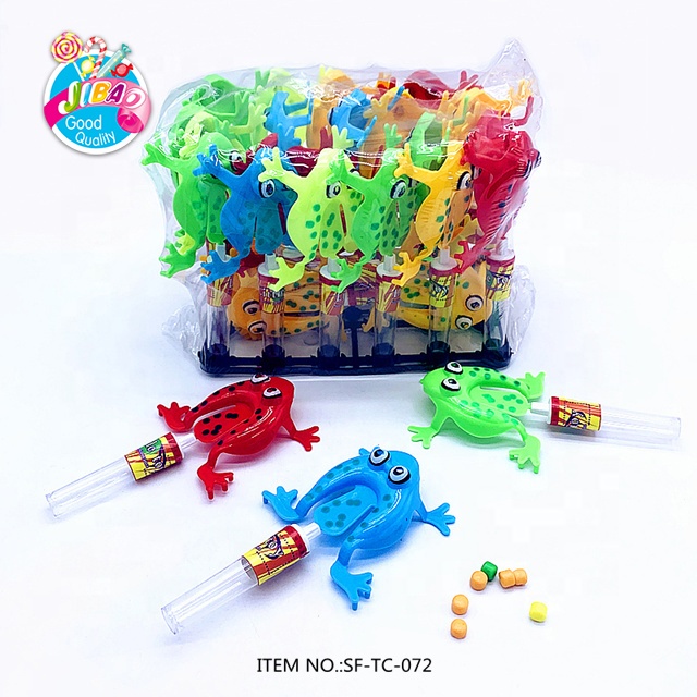 Высококачественная разноцветная детская забавная пластиковая игрушка в форме прыгающей лягушки с конфетами