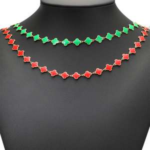 Collier en acier inoxydable plaqué or 18 carats avec pendentif trèfle à quatre feuilles en émail <span class=keywords><strong>pour</strong></span> la fabrication de <span class=keywords><strong>bijoux</strong></span> DIY - Product Image 6