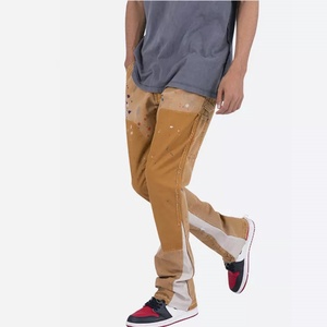 OEM Latest Designer Style Bell Bottom Denim Pants Graffiti Paint Splatter <b>Elastic</b> <b>Jeans</b> Custom Denim Stacked Flare <b>Jeans</b> Men - Product Image 2