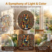 Kit de puzzle en acrylique personnalisé attrape-soleil Mandala Chat coloré Bohème, suspension de fenêtre en verre teinté, puzzle en forme de lame de scie