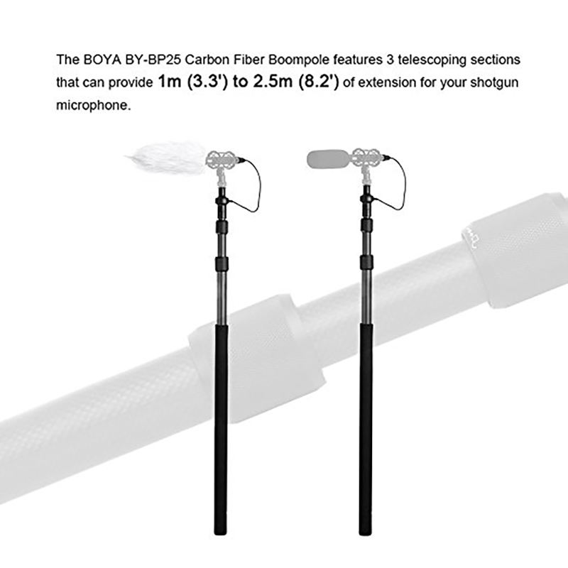 Asta Microfono Boya BY-PB25 In Carbonio | Estensibile Da 1 A 2,5m | Cavo XLR Integrato