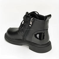 Bottes Martin noires vernies à strass et papillons pour filles, à lacets, avec fermeture éclair latérale, plates, chaudes, d'hiver, style princesse pour enfants