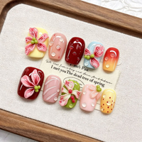Faux Ongles Press-On Faits Main en Gros, Motif Floral 3D Goutte d'Eau Brillant, Courts Carrés en Acrylique Réutilisables