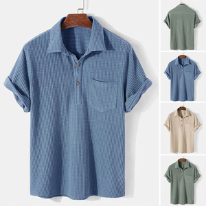 <span class=keywords><strong>S</strong></span>-3XL 플랩탑 남성 캐주얼 휴가용 데일리 루즈핏 셔츠 코듀로이 폴로 셔츠 폴로 칼라 반팔 셔츠 고품질 - Product Image 3