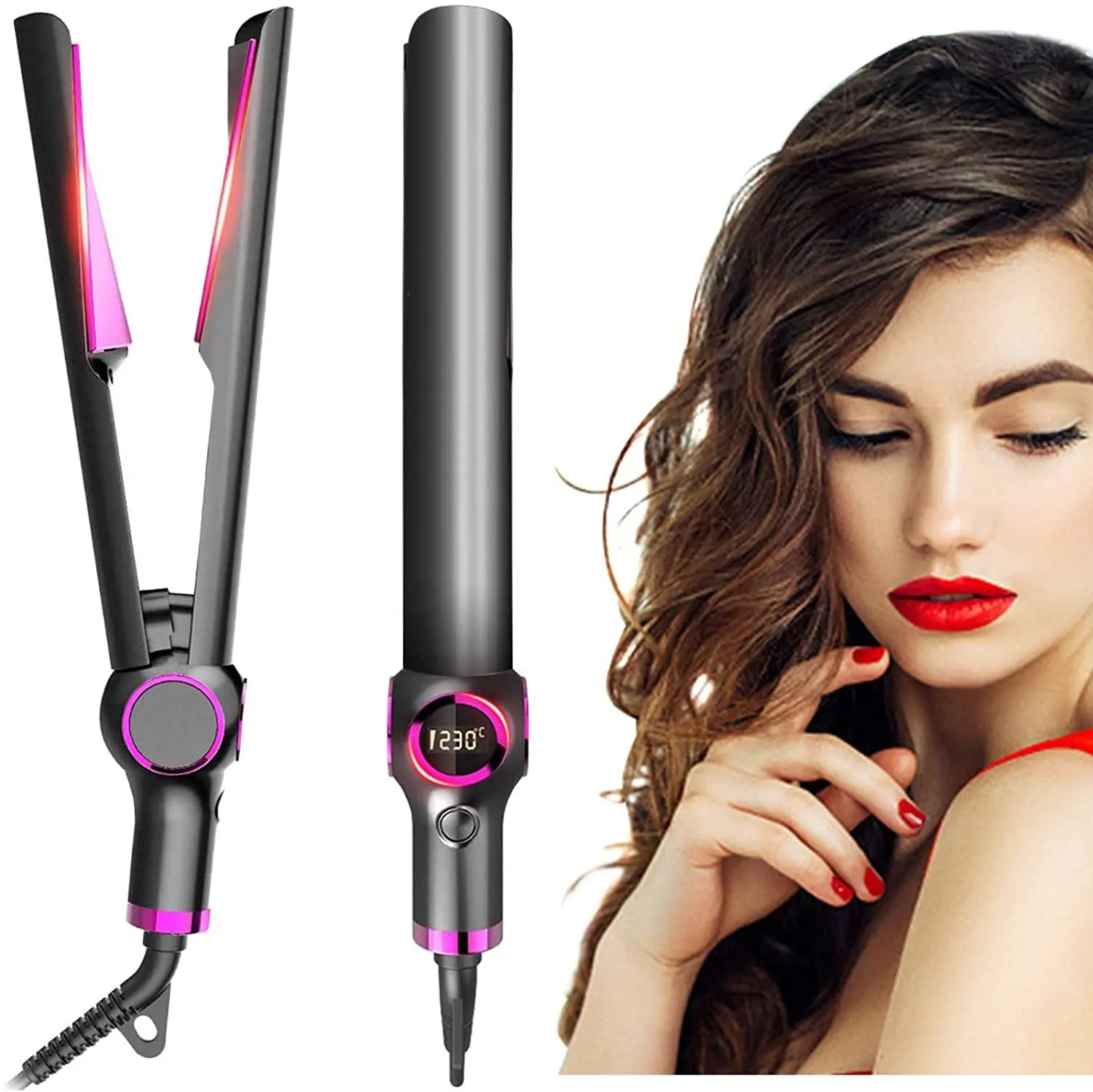 Hair Curler Straightener Curling Iron Hair Straighteners Portable Ceramic Professional Mini Flat IronためWomen 2 1で1 YEAR