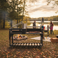 Barbecue pliant en acier au charbon de bois avec revêtement en poudre, chariot et dispositif de sécurité flamme pour la maison et l'extérieur, style argentin