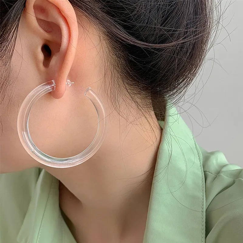 Pendientes exagerados de resina acrílica para mujer y niña, aretes creativos de aro transparente en forma de C, novedad