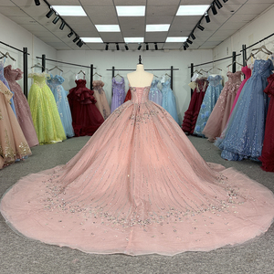 Vestido de Quinceañera Rosa Claro Dy6955, Estilo Princesa con Cola Capilla, Satén Bordado, Encaje, Cuentas, Apliques y Volantes, Cintura Natural Moderna - Product Image 4