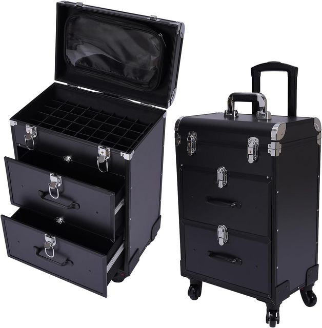 Aluminum Rolling Makeup Case With Drawers Travel Cosmetic Suitcase With Wheels Trolley Beauty Box for Beauty Salon