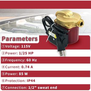 ปั๊มน้ำหมุนเวียน ZHENYUAN ขนาด 1/2 นิ้ว 115V 0.5 แรงม้า มอเตอร์เฟสเดียว สำหรับระบบทำความร้อน ใช้ในที่อยู่อาศัย - Product Image 3