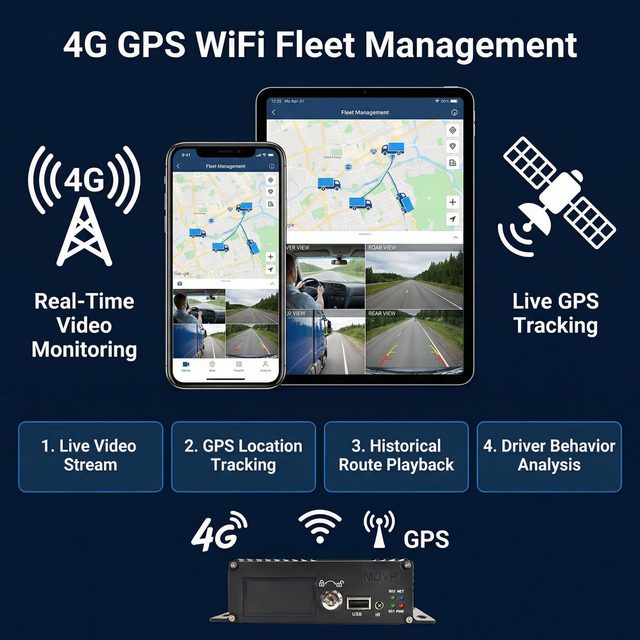 Vehicle DVR 1080P Full HD 4 Cameras 360 Angle Single SD Card Slot Max 512GB H.264 Video Compression 1 Year Wide Temperature