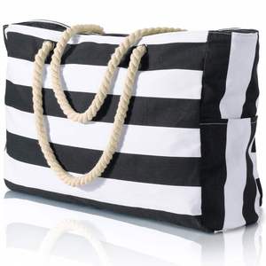 Factory <b>Cheap</b> Customer Design Logo Women's Handbag Beach Bag Striped With Inner Pocket - Product Image 1