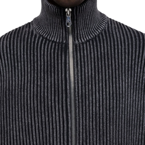 Wholesale Custom Chunky Wool Blend 2x2 Ribbed Cropped Zip-up <strong>Turtleneck</strong> <strong>Men</strong> Knit Cardigan Drop Shoulder High-End <strong>Sweater</strong> OEM - Product Image 2