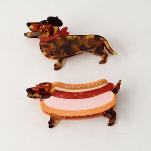 Pinces à cheveux en acétate Qianjin en forme de <span class=keywords><strong>teckel</strong></span> et de hot-dog - Lot de pinces à cheveux amusantes en forme de chien-saucisse en acétate - Product Image 2