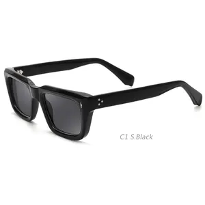 2022 High End NEW Custom logo name brand shade UV400 Business Rivet Square Acetate Sunglass Polarized Sunglasses