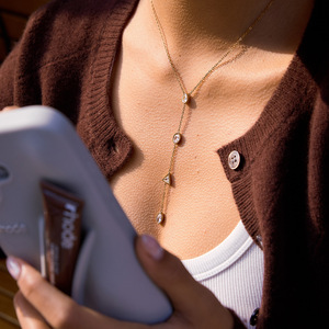 Collier en forme de Y avec zircon géométrique pour femme, à porter au quotidien, serti de zirconiums. - Product Image 2