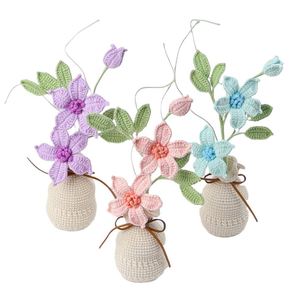 Clematis Florida Potted Plant Knitting DIY Yarn Finished Product Home Decor Crochet Artificial Flower <b>Ornament</b> Christmas Gifts - Product Image 5