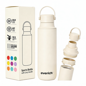 Bouteille d'eau sport isotherme en acier inoxydable 20 oz, design d'usine, 2-en-1, à double ouverture (large et étroite), avec couvercle à poignée souple - Product Image 1