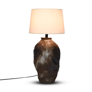 Rustic Ceramic <b>Table</b> Lamp Handmade Textured Base <b>Bedside</b> Lamp E27 Fabric Shade Decorative Desk Lamp for Living Room Bedroom - Product Image 6