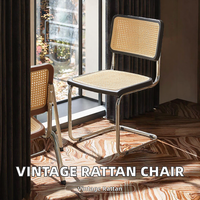 Fauteuil d'appoint en rotin de style chinois avec pieds en métal, chaise de salle à manger pour chambre et salon, mobilier moderne et durable