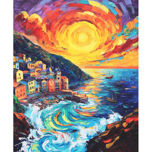 Kit de peinture par numéros sur toile, paysage de coucher de soleil moderne de dessin animé, décoration de maison écologique, art encadré - Product Image 1