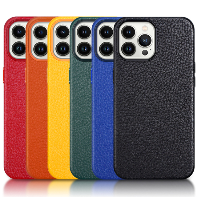 Classic Retro Design Shockproof Waterproof Unti-scratch Pebbled Back Cover Pebble Vegan PU Leather Phone case for iphone 12 13