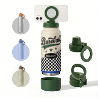 Bouteille d'eau magnétique en acier inoxydable de 32 oz avec compartiment de rangement caché au fond, double paroi isolée, couvercle anti-fuite avec paille pour la gym et les voyages