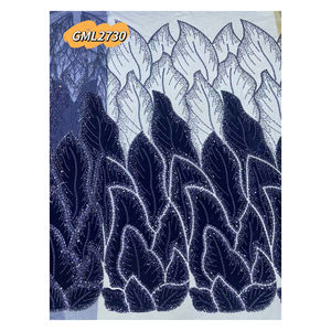 2025 Высококачественная Роскошная бархатная вышивка, свадебные блестки, бисер, кружевная ткань, причудливый узор в виде листьев, бархатная кружевная ткань - Product Image 1