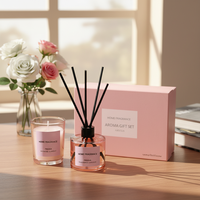 Ensemble cadeau de bougie en cire de soja aromathérapeutique de luxe et de diffuseur de roseaux avec logo personnalisé, fait à la main, écologique, décoration d'intérieur