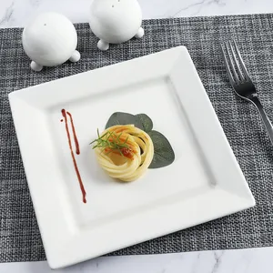 Factory Direct Bulk OEM Custom Logo Ceramic White Square Flat Porcelain Restaurant Hotel Multi Size Dinner Plate