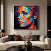 Peinture à l'huile abstraite faite à la main sur toile, visage de femme, technique impasto, blocs de couleur, portrait artistique pour salon moderne