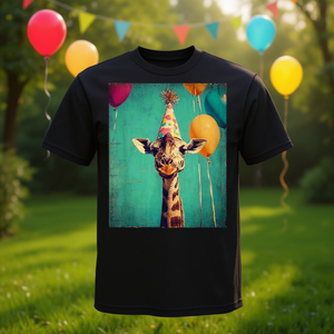 Camiseta con estampado artístico retro de jirafa, globos para fiesta de cumpleaños y gorro de fiesta - Product Image 3