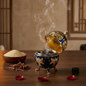 Wooden Metal Incense Burner Saudi Emblem Mabkhara <b>Oud</b> <b>Bakhoor</b> Censer Traditional Arabian Tabletop Home Fragrance - Product Image 5