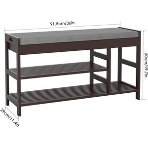 Bamboo Shoe Bench With <b>Cushioned</b> Seat And <b>Storage</b> Space For Entryway Vintage Style Reddish Brown - Product Image 5